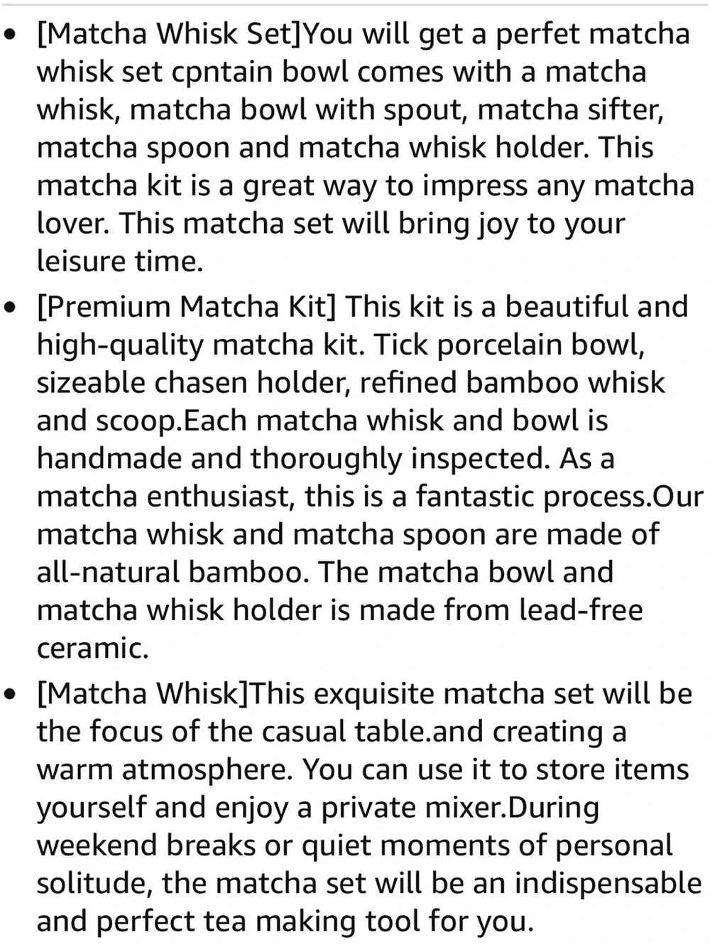 Matcha Whisk Set with Speckled Ceramic Bowl and Bamboo Tools